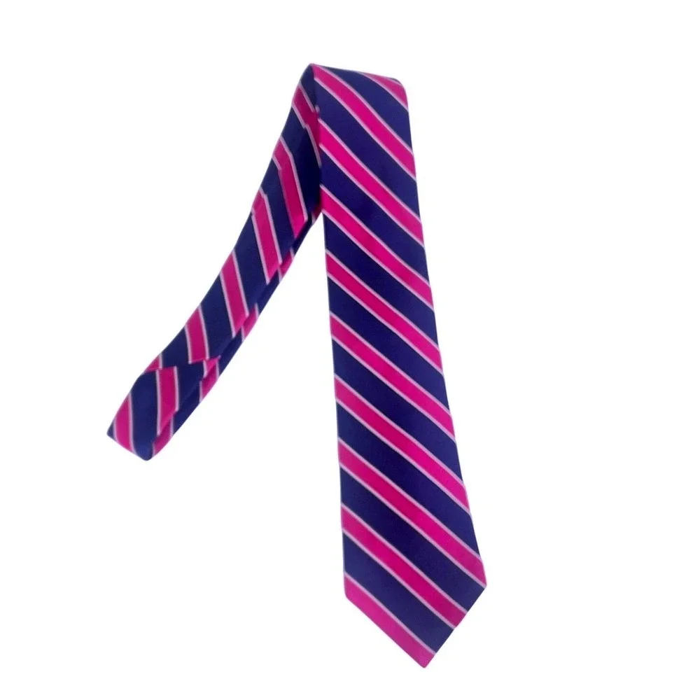 Lauren Ralph Lauren Silk‎ Repp Tie Stripe Navy Pink White Hand Made - Picture 9 of 16